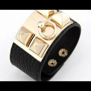 NEW Black Leather Bracelet with GoldColor Hardware